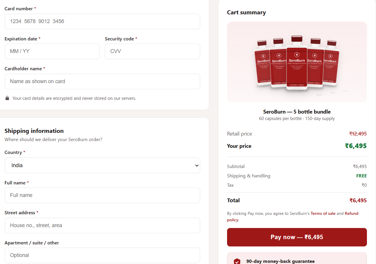 SeroBurn Full Page Billing Interface Preview